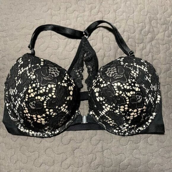 NWT Victoria Secret Black Lace T-Back Push Up Bra 34D - Picture 1 of 4